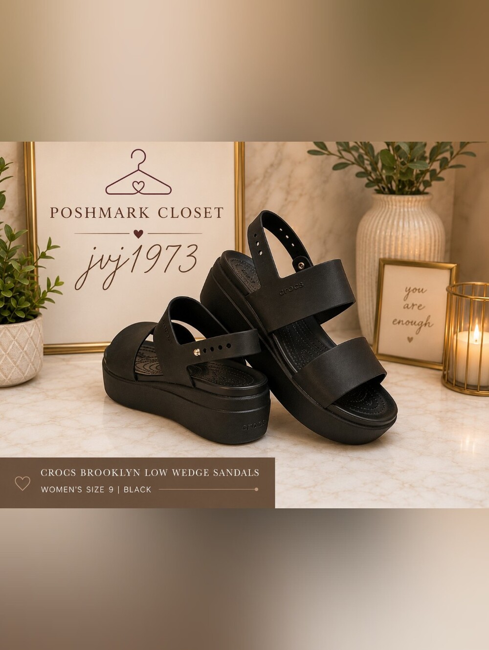Crocs Brooklyn Low Wedge Sandals - Black